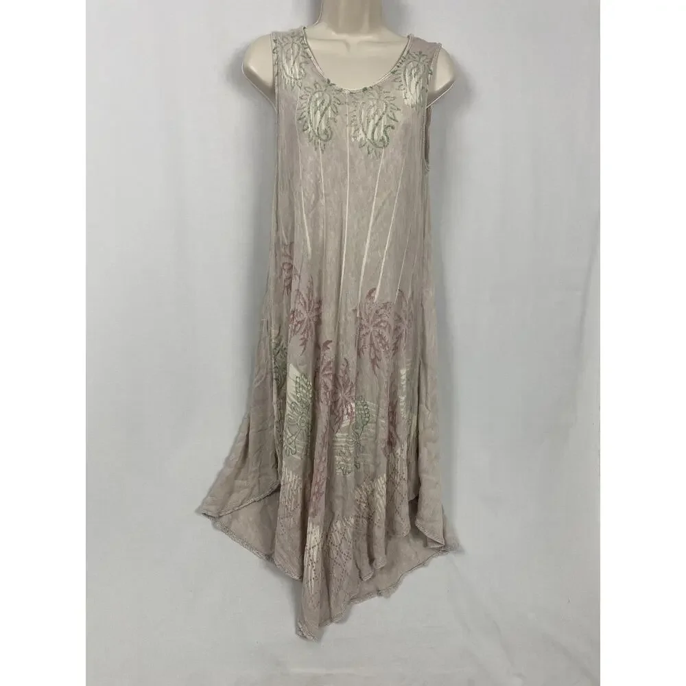 Vintage Jessica Taylor Dress 2X Beige Paisley Tropical Coastal Beachy Grunge Y2K - Picture 2 of 11